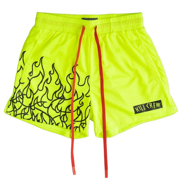 Muay Thai Flame Shorts (Mid Thigh Cut) - Neon Yellow / Black - Picture 2 of 5